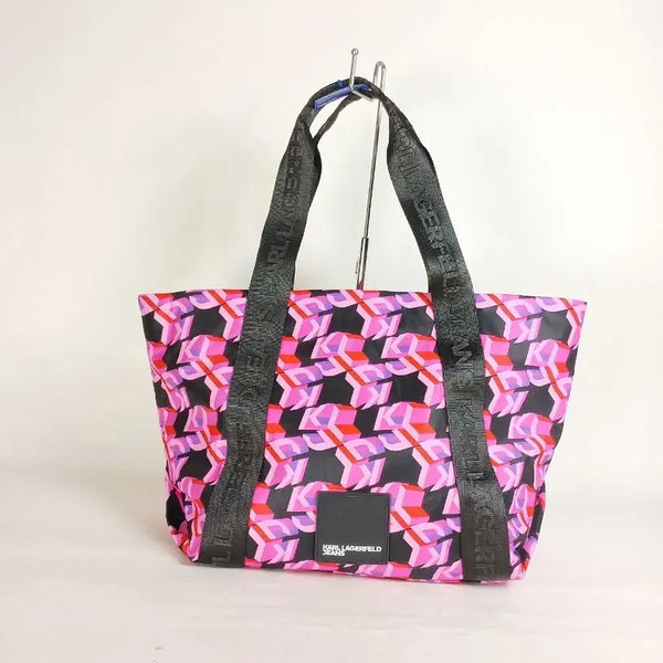[BUNJANG] Karl Lagerfeld Pink Monogram Nylon Women's Large Tote Bag / 칼 라거펠트 핑크 모노그램 나일론 여성 빅 토트백