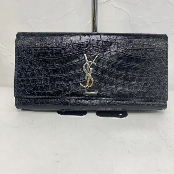 [BUNJANG] Saint Laurent Crocodile Embossed Clutch Silver YSL Logo / 생로랑 은장 클러치
