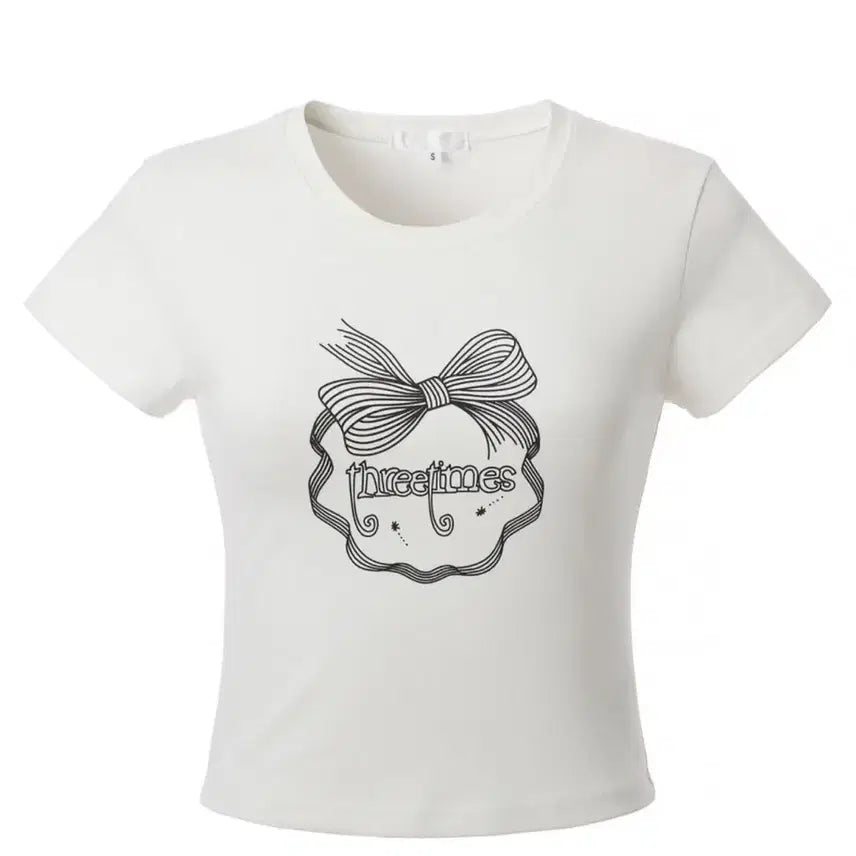 [BUNJANG] 3Times Ribbon Crop T-Shirt Ivory M / 쓰리타임즈 리본크롭티 아이보리 M