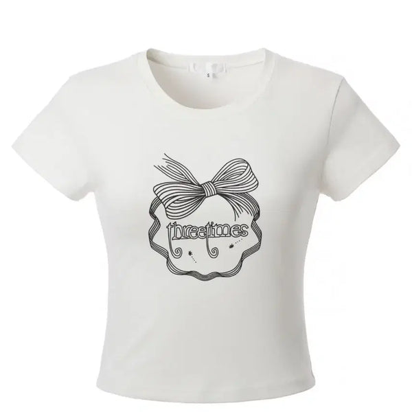 [BUNJANG] 3Times Ribbon Crop T-Shirt Ivory M / 쓰리타임즈 리본크롭티 아이보리 M
