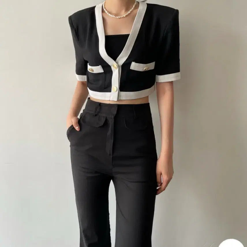 [BUNJANG] Cropped Short-Sleeve Cardigan / 크롭 반팔 가디건