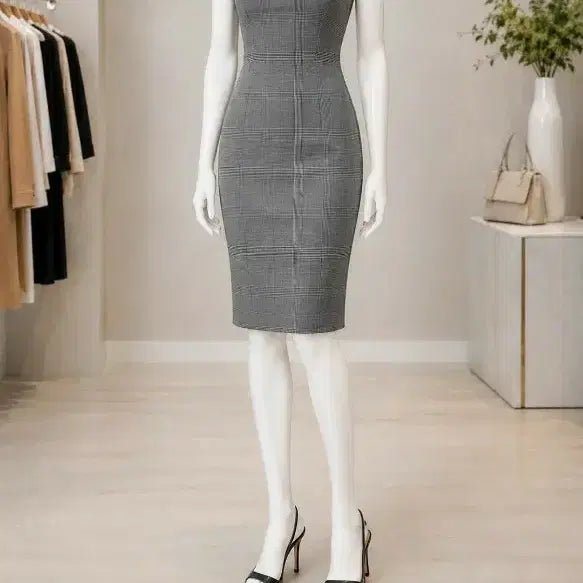 [BUNJANG] Calvin Klein Check Pattern Sleeveless Dress (Unused) / [미사용] 캘빈클라인 체크 패턴 민소매 원피스
