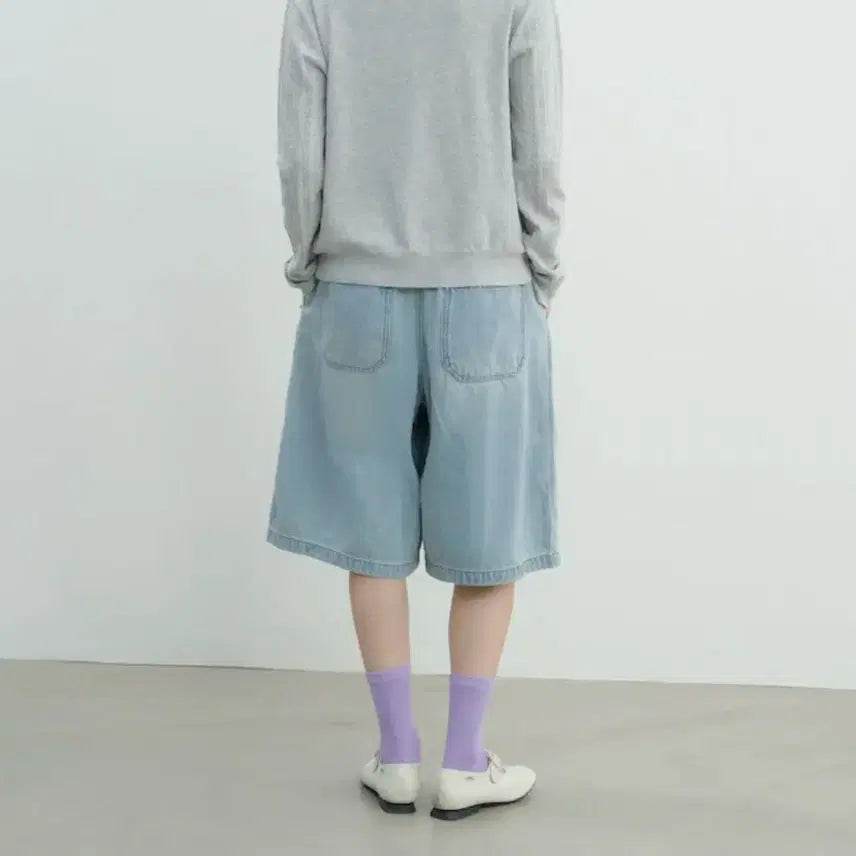 [BUNJANG] Women's High Waist Bermuda Denim Shorts - Size M / 여성 밴딩 버뮤다 데님 반바지 사이즈 m