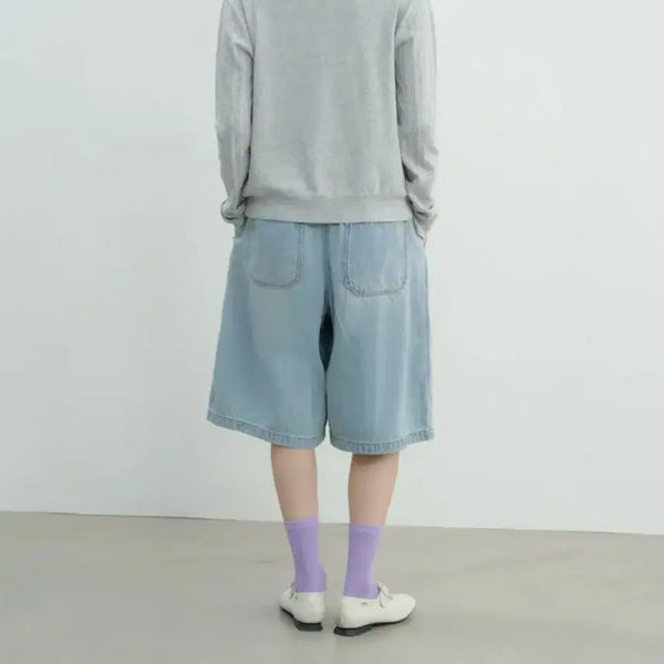 [BUNJANG] Women's High Waist Bermuda Denim Shorts - Size M / 여성 밴딩 버뮤다 데님 반바지 사이즈 m