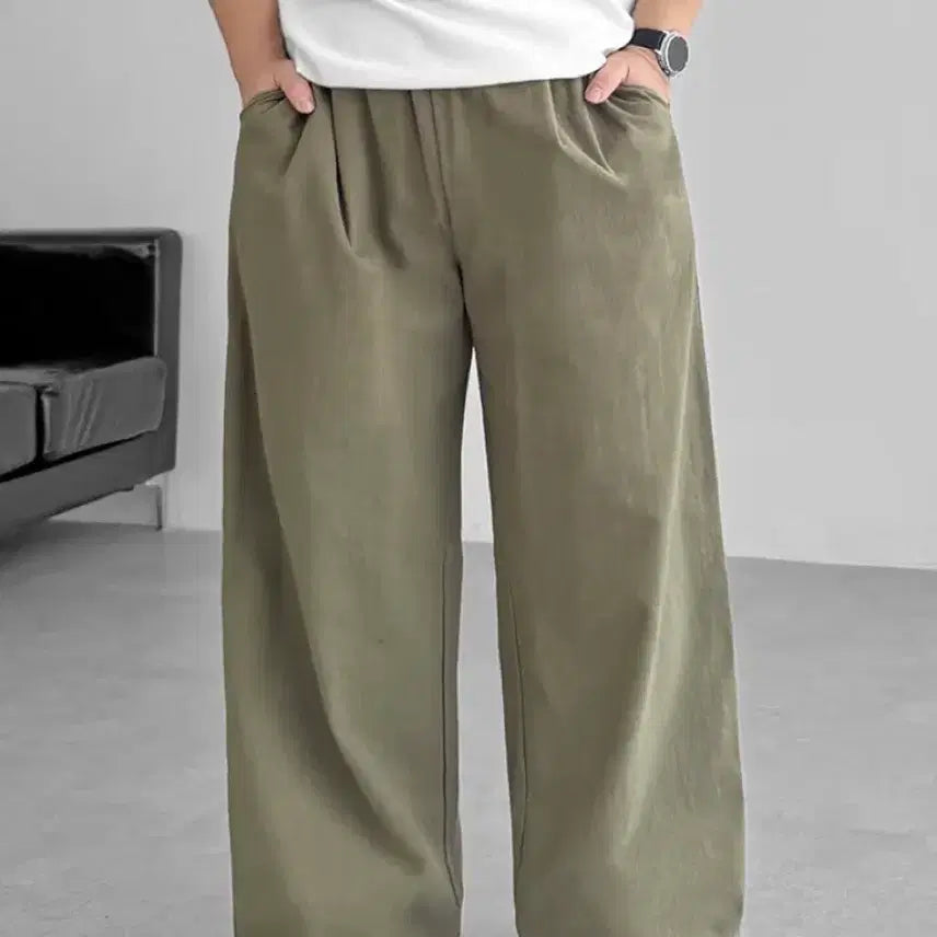 [BUNJANG] Linen Blend Wide Pants Khaki/Black Bundle Set / 린넨 와이드 팬츠 카키/블랙 3XL(36-38)사이즈 두개 일괄 판매.