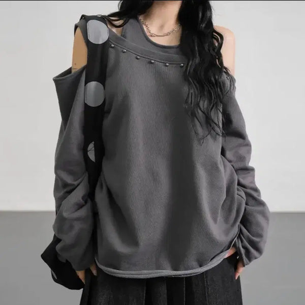 [BUNJANG] Binary One Looking Halter Stud Sweatshirt / 바이너리원_루킹 홀터 스터드 맨투맨