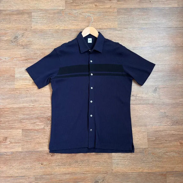 [BUNJANG] Takeo Kikuchi Navy Stripe Short Sleeve Shirt / 100 타케오 키쿠치 반팔 셔츠 남방 네이비 스트라이프 일본 수입 정품