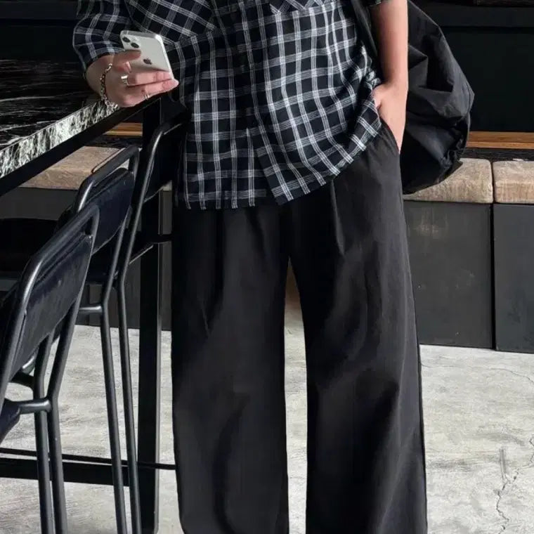 [BUNJANG] Linen Wide Pants Set (Black/Khaki) / 린넨 와이드 팬츠 블랙/카키 2XL(34-36)사이즈 두개 일괄 판매.
