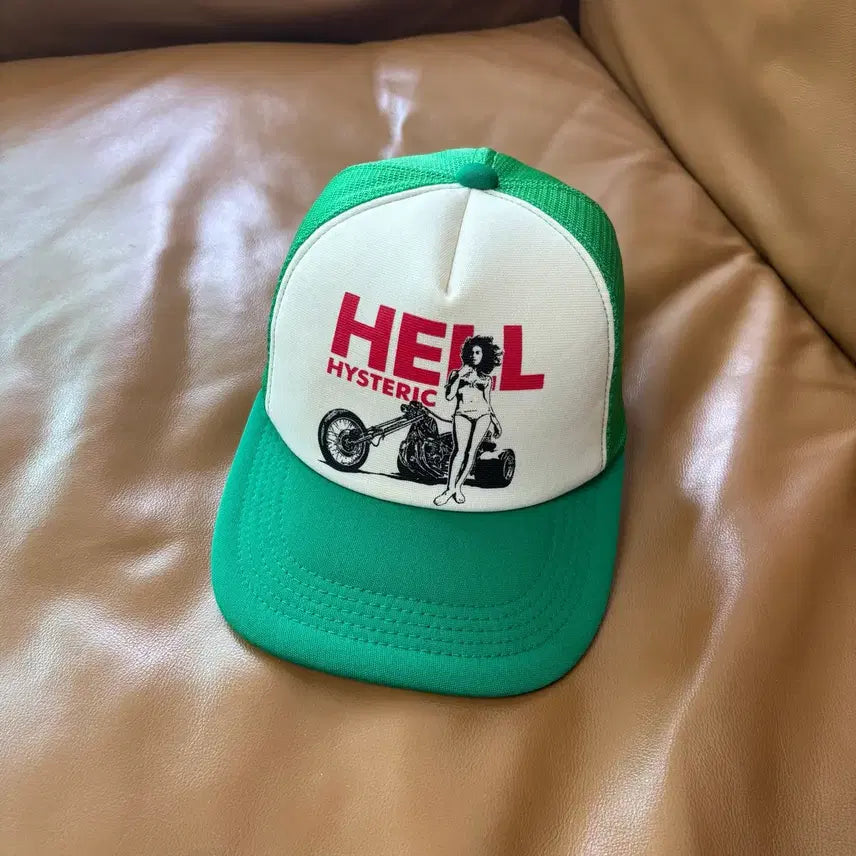 [BUNJANG] Hysteric Glamour 5-Panel Mesh Ball Cap Hat - Hell Green / 히스테릭글래머 5패널 메쉬 볼캡 모자 헬 그린