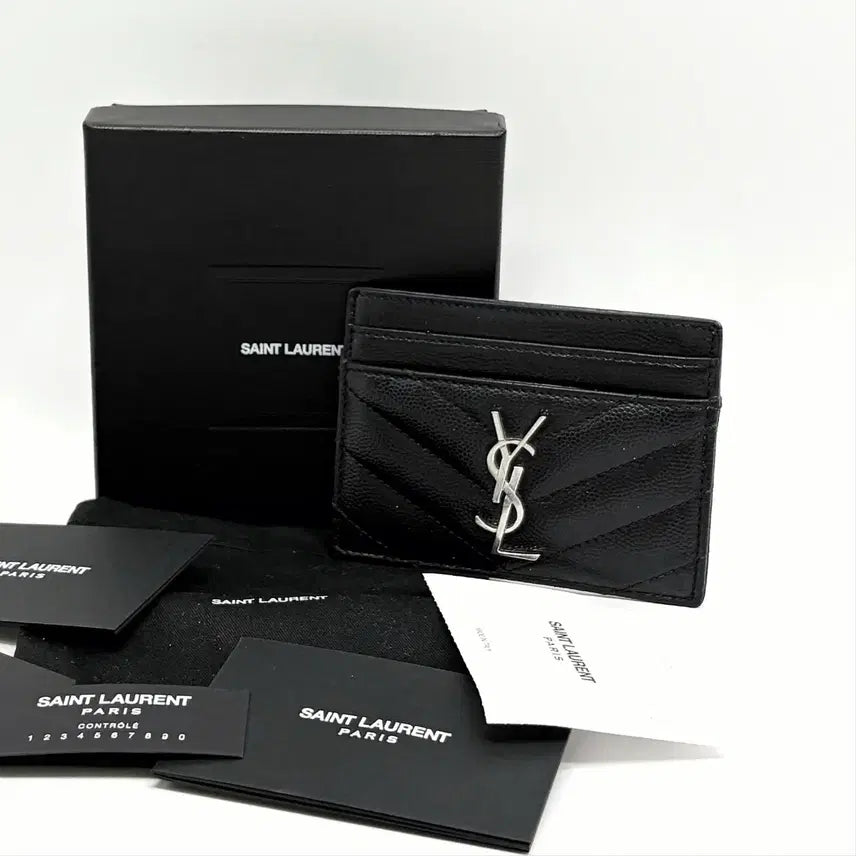 [BUNJANG] Saint Laurent Monogram Matelassé Silver YSL Card Holder Black Grained Leather / [100%정품] 생로랑 모노그램 마틀라세 은장 카드지갑 블랙