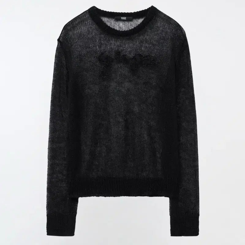 [BUNJANG] Yuse Logo Patch Loose Knit (Black) / Yuse 유즈 로고 패치 루즈 니트 (블랙)