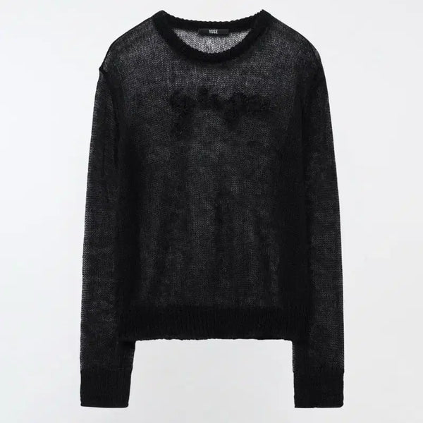 [BUNJANG] Yuse Logo Patch Loose Knit (Black) / Yuse 유즈 로고 패치 루즈 니트 (블랙)
