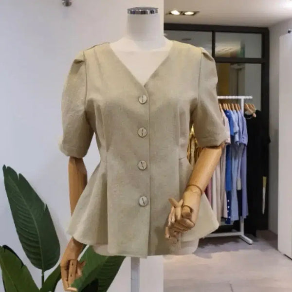 [BUNJANG] Beige Short-Sleeve Jacket & Blouse / 베이지색 반팔 자켓&블라우스