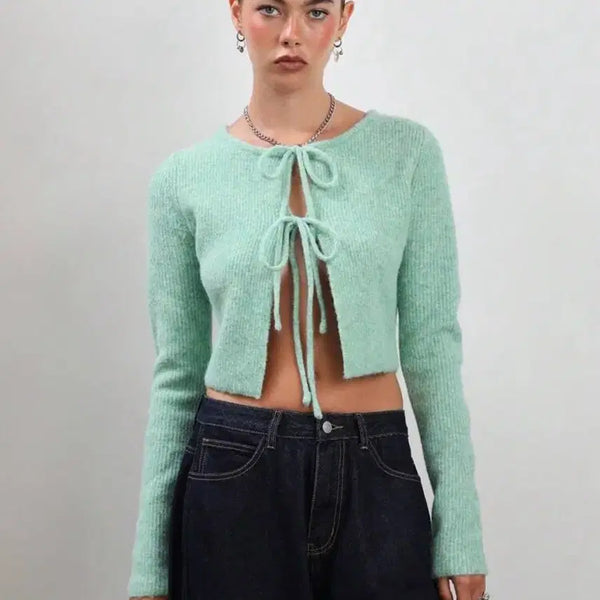 [BUNJANG] Ribbon Mint Knit Cardigan / (새거) 리본 민트 가디건