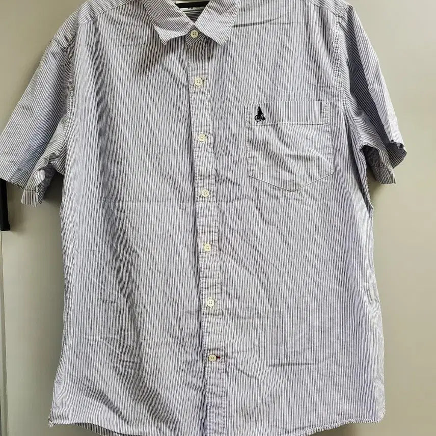 [BUNJANG] Beanpole Blue Stripe Short Sleeve Shirt / 빈폴 셔츠 블루 스트라이프 반팔