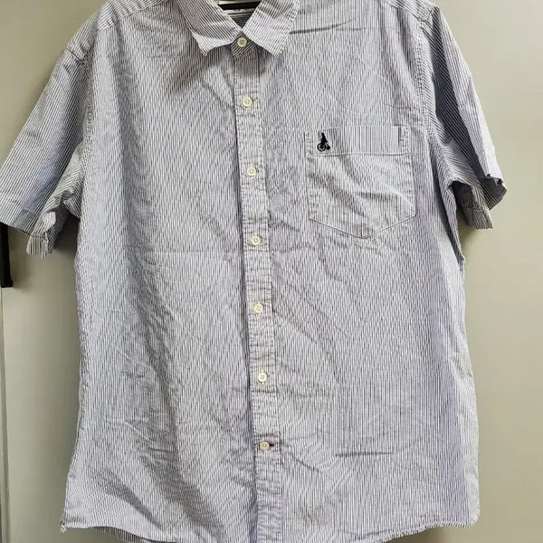 [BUNJANG] Beanpole Blue Stripe Short Sleeve Shirt / 빈폴 셔츠 블루 스트라이프 반팔