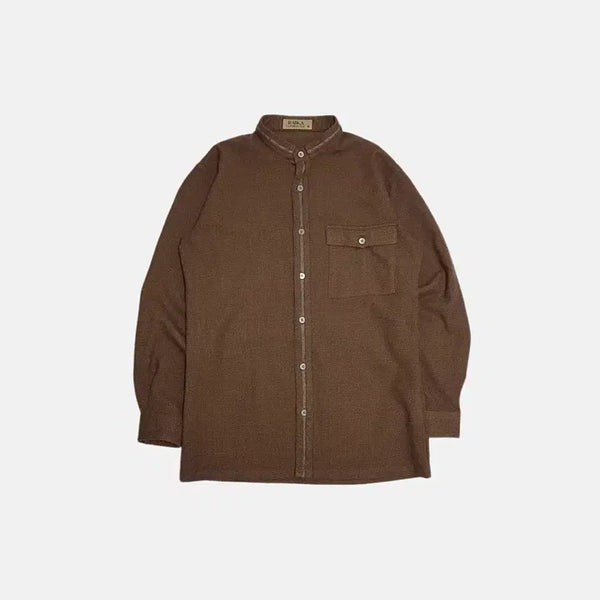 [BUNJANG] RAIKA Wool Check Shirt with Mandarin Collar / RAIKA 차이나 카라 울 체크 셔츠 일본빈티지