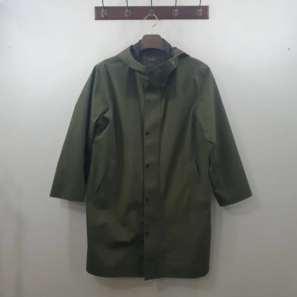 [BUNJANG] Uniqlo Men's Khaki Waterproof Hooded Long Windbreaker Jacket (M) / M 유니클로 남성 방수 카키 롱 후드 바람막이 자켓