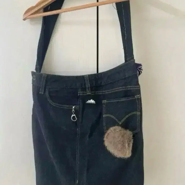 [BUNJANG] Vintage Y2K Handmade Levi's Denim Leather Hobo Shoulder Bag / 빈티지 y2k 핸드메이드 리바이스  보부상백 데님 빅 레더 숄더백