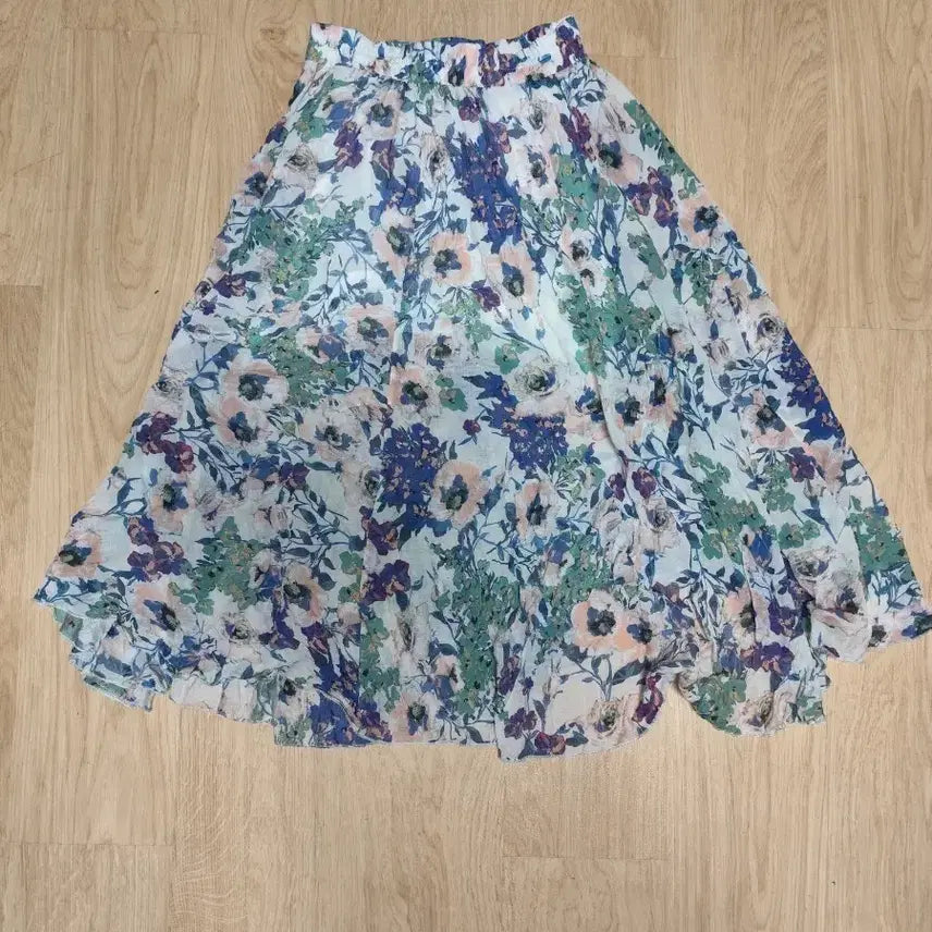[BUNJANG] Floral Pattern Long Skirt with Elastic Waistband / 플로럴 패턴 허리밴딩 롱 스커트