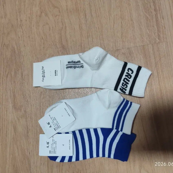[BUNJANG] 3-Pair Socks Set (White / Blue Stripe) / 최종가격내림)양말 3켤레 세트 (흰색/블루 스트라이프)