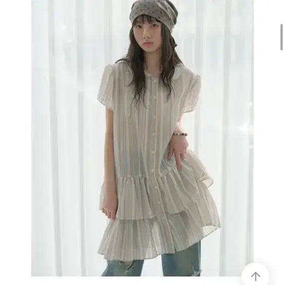[BUNJANG] Terre de Seoul Hari Linen Striped Frill Dress / 텔데서울 하루 린넨 단가라 프릴 원피스
