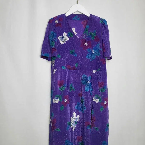 [BUNJANG] Vintage Flower Mauve Midi Dress / 빈티지 플라워 모브 원피스
