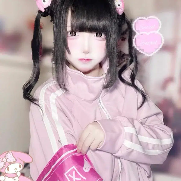 [BUNJANG] Loose Fit Stand Collar Training Jacket Light Pink Jersey / 양산형 서브컬처 오타쿠룩 루즈핏 스탠카라 트레이닝 자켓 연한 분홍 져지