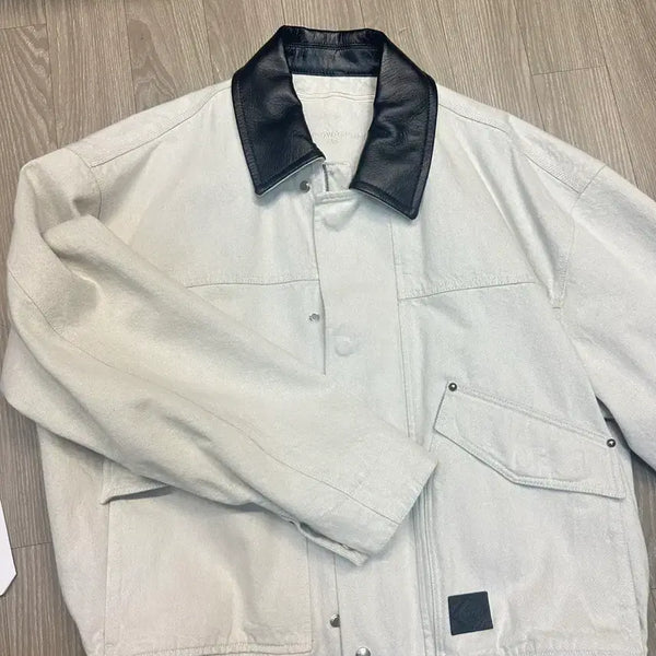 [BUNJANG] Wooyoungmi Leather Collar Denim Jacket / 우영미 레더카라 데님자켓