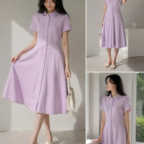 [BUNJANG] Beanpole Ladies 22SS PK Lavender Short-Sleeve Collar Dress (M) / 빈폴레이디스 22ss PK 라밴더 반팔 카라넥 원피스 M size