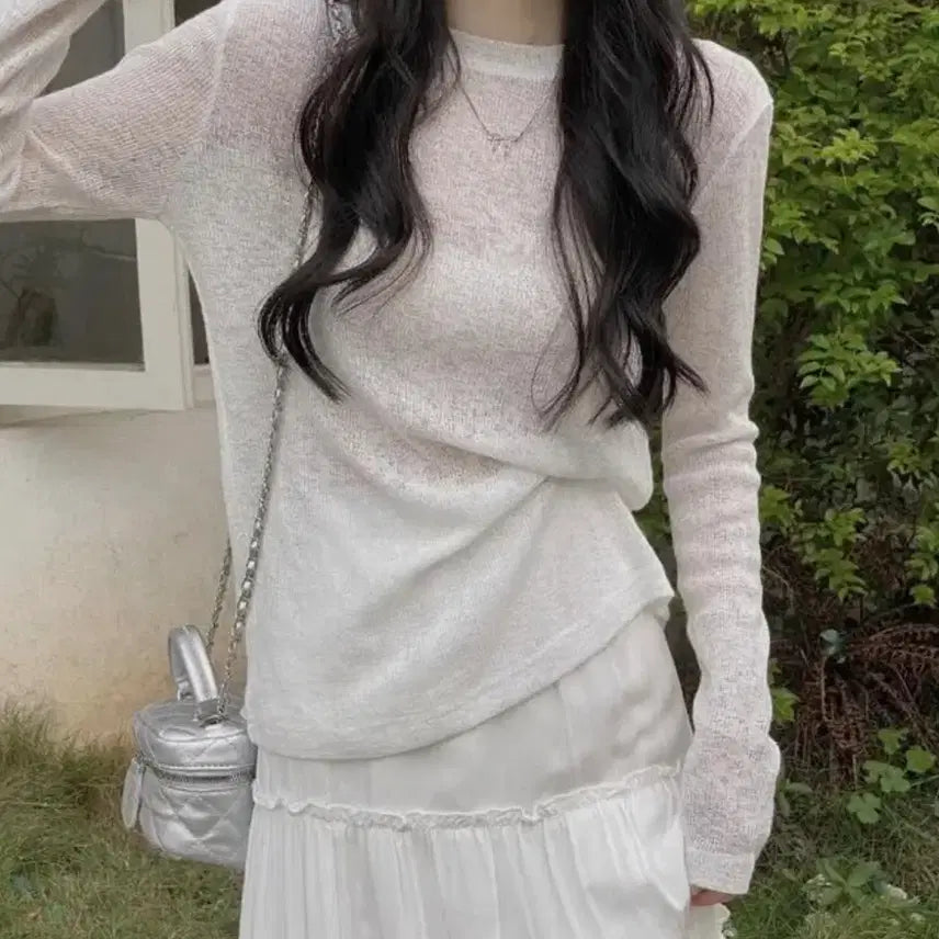 [BUNJANG] Ablie Long Sleeve See-Through Knit (Light Violet) / 에이블리 긴팔 시스루 니트(라이트 바이올렛