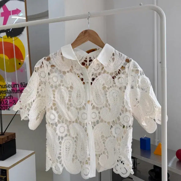 [BUNJANG] Crochet Collar Knit Shirt / 크로쉐 카라 니트 셔츠 뜨개 니트 셔츠 새상품 (택포)