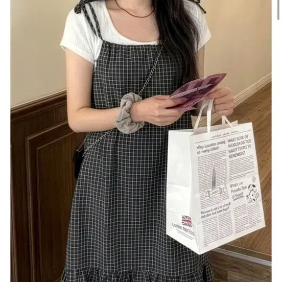 [BUNJANG] Gongu Woman Check Frill Midi Dress / 공구우먼 체크 프릴 미디원피스