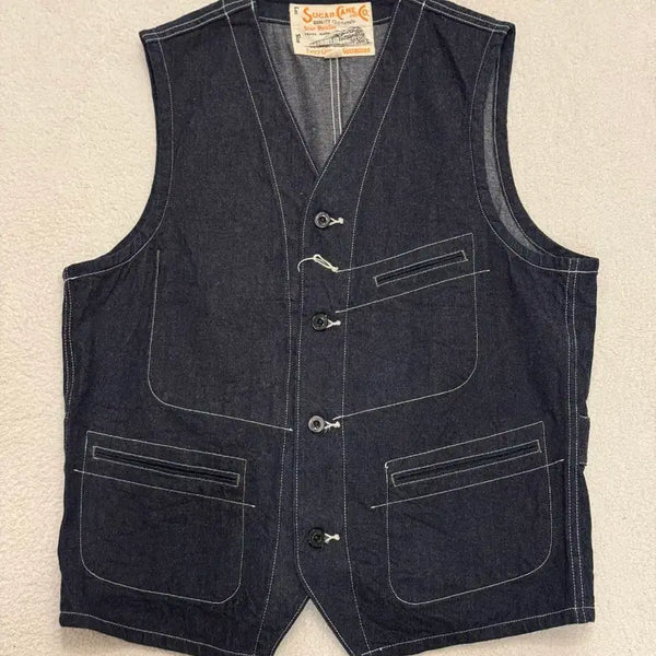 [BUNJANG] Sugar Cane 11oz Blue Denim Work Vest / 슈가케인 11온즈 블루 데님 워크 베스트