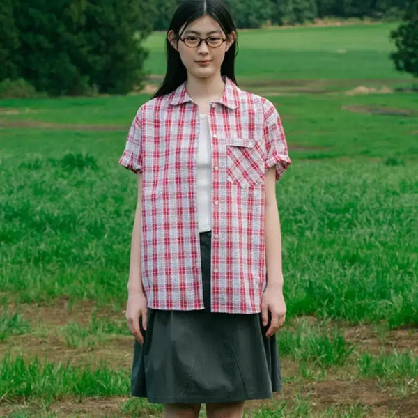 [BUNJANG] OHESO Check Pocket Half Shirt / 오헤시오 체크 포켓 하프 셔츠