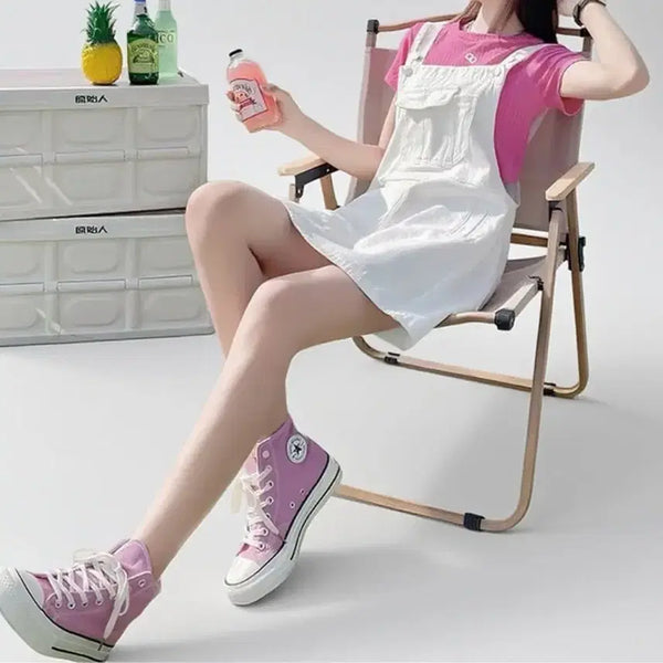 [BUNJANG] Lovely Denim Overalls Dress (L) + Daily Plain T-shirt (Pink, S) Set / 러블리 데님 멜빵원피스(L)+데일리 무지 티셔츠(17수,핑크,S) SET