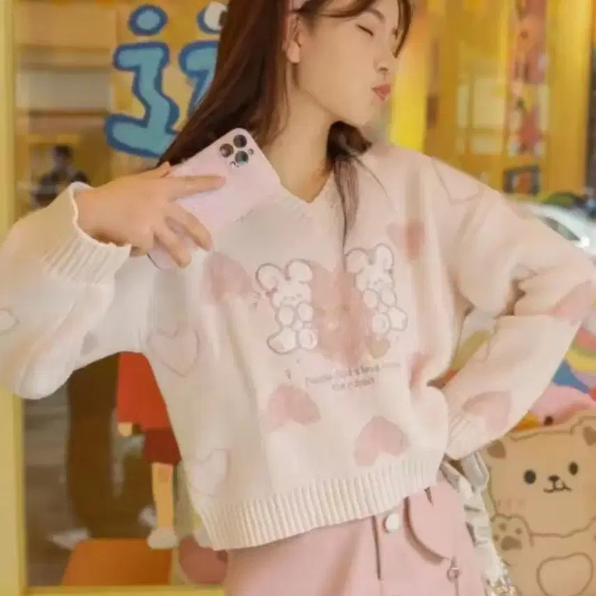 [BUNJANG] Kosahiki Rabbit Pattern Knit Sweater / KOSAHIKI 토끼 패턴 니트 여성 옷 로리타