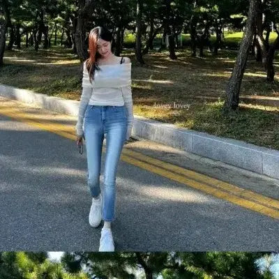 [BUNJANG] Lovey Dovey Sunset Slim Straight Light Blue Skinny Jeans XS / 러비러비 선셋 슬림일자 연청 스키니 xs