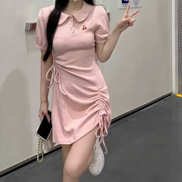 [BUNJANG] Cherry Round Collar String Dress - Medium / 체리 둥근카라 스트링 원피스-M
