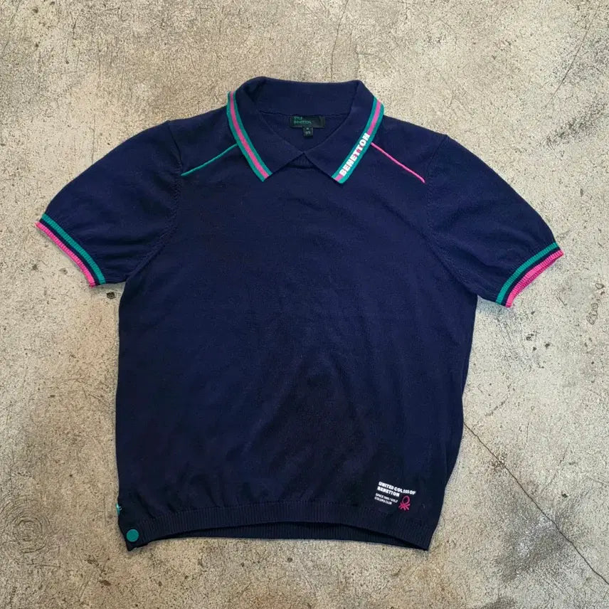 [BUNJANG] Benetton Short Sleeve Knit Polo Navy / 베네통 반팔 골프 니트 네이비