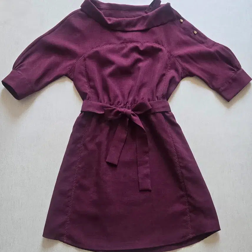 [BUNJANG] Olive des Olive Burgundy Ribbon Belt 7-Sleeve Dress / 올리브데올리브  버건디 컬러 리본  벨트 7부  원피스 44-55