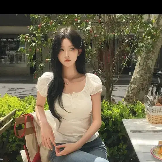 [BUNJANG] Baydelli Short Sleeve Blouse White / 블리 반팔 블라우스 (배송비포함)