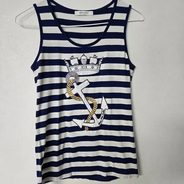 [BUNJANG] Beanpole Navy Stripe Anchor Sleeveless Shirt / 빈폴 네이비 스트라이프 앵커 나시 90남여공용