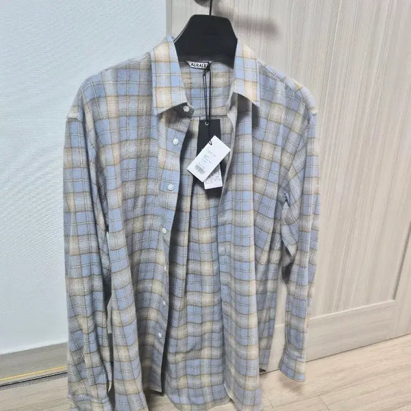[BUNJANG] Auralee Checked Shirt Blue Beige Size 4 / 오라리 체크셔츠 블루 베이지 4 사이즈