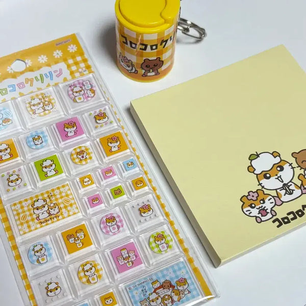 [BUNJANG] Sanrio Kuririn Tile Sticker + Memo Pad + Coin Case Keyring Set / 산리오 쿠리링 타일스티커+떡메모지+동전케이스키링 세트 미사용 새제품