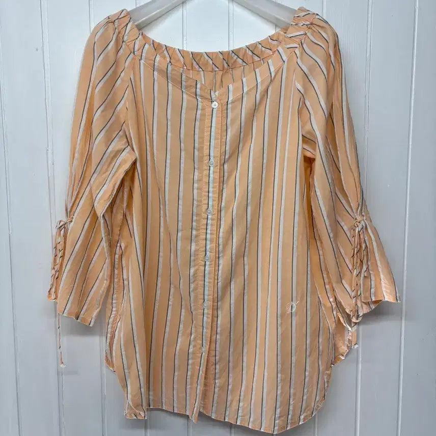 [BUNJANG] DEWL Striped Off-Shoulder Blouse (Coral, Size 55) / DEWL 듀엘 스트라이프 오프숄더 블라우스 55 아