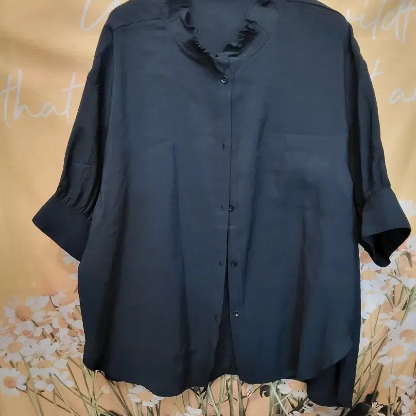 [BUNJANG] Cresong Frill Neck Navy Blouse (Size 66) / 66M]        크레송  프릴 넥 네이비 블라우스