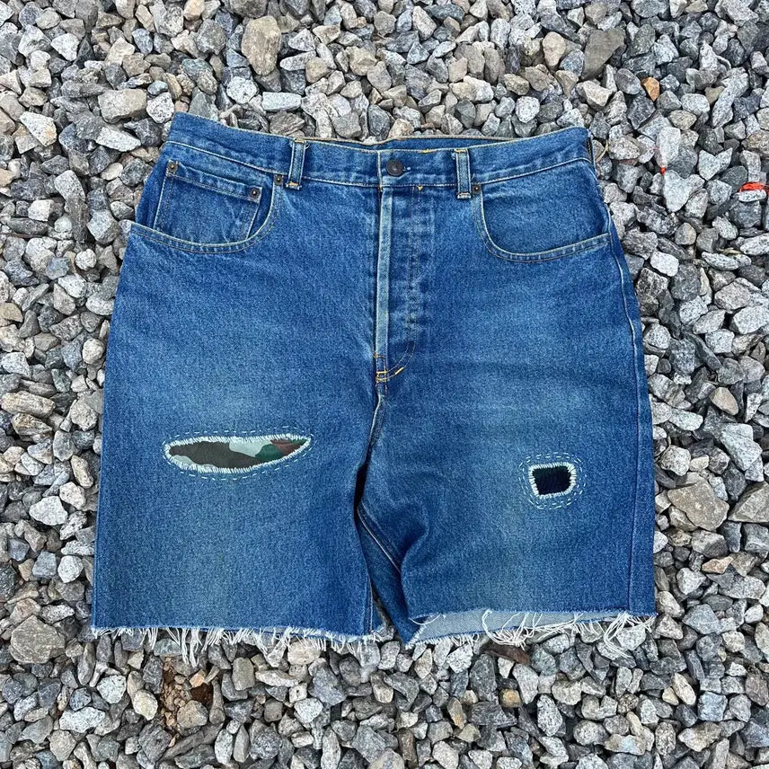 [BUNJANG] Vintage Japanese Embroidered Cut Denim / 일본 빈티지 자수 커팅 데님 (실측확인)