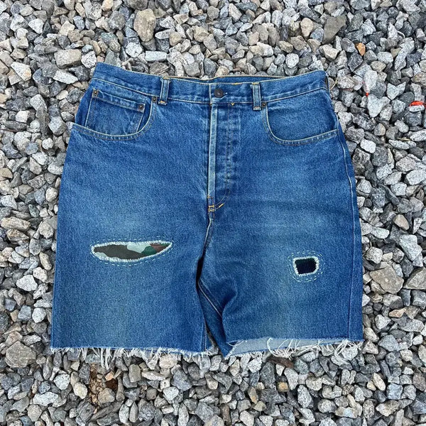 [BUNJANG] Vintage Japanese Embroidered Cut Denim / 일본 빈티지 자수 커팅 데님 (실측확인)