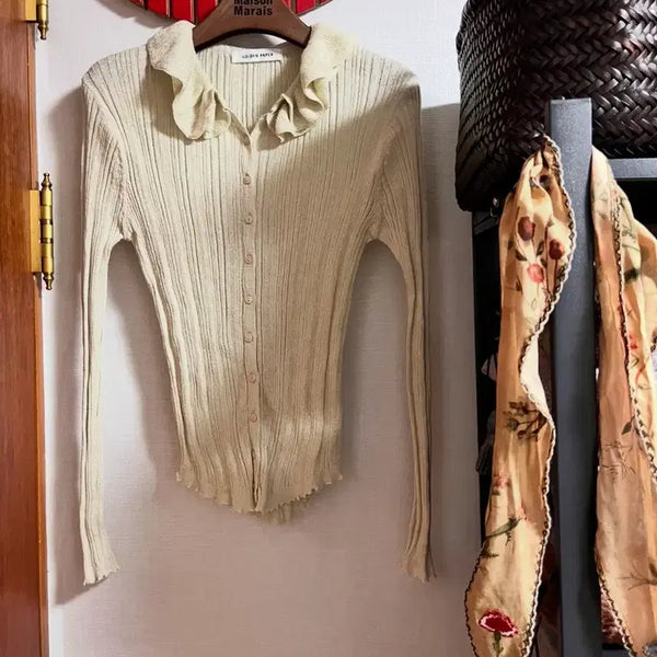 [BUNJANG] Frill Ribbed Cardigan / 프릴 골지 가디건